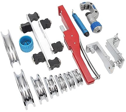 Tube Bender Kit, Compact Tubing Bender with 7pcs Bender Heads, Pipe Cutter Capacity 3/16 to 1-1/4 Inch, Ultra Long Handle, Forward and Reverse Configuration, Aluminum Alloy