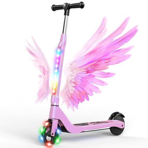 SISIGAD Trottinette Electrique Enfant 6-8-10 Ans Electric Scooter Enfant 5.3 Pouces avec Lumière LED Colorée & 3 Hauteurs Ajustables, Scooter Électrique Enfant Charge Max 70 Kg, Vitesse Max 10 Km/h