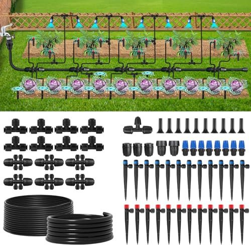 GISNPA 250FT Drip Irrigation System Kit, Automatic Garden Watering System with 1/2 Hose and 1/4 Distribution Tubing-Adjustable Nozzles & Sprinklers for Garden Irrigation, Yard, Lawn, Potted Plants。