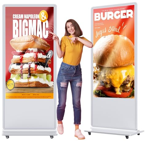 HomeTreeX 65'' Digital Signage Display Smart Android LCD Sign Kiosk Electronic Menu Board Advertising Display Screen Monitor HDMI WiFi USB 4K Media Video Player (Touchscreen,White)