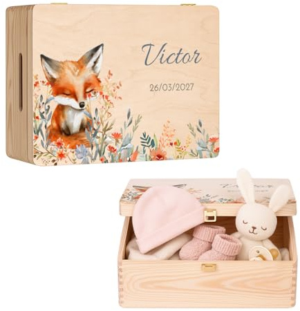 Maverton Boite Souvenir Bebe Personnalisable, Cadeau Naissance Personnalisé | L/XL Boite de Rangement avec Couvercle en Bois de Pin Naturel, Cadeau Noel, Cadeau Anniversaire Enfant Personnalisé