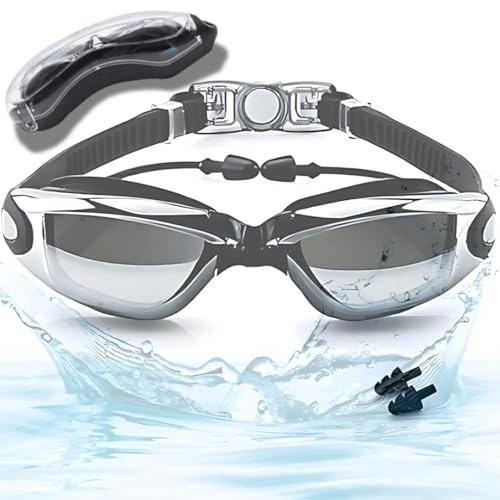 Swimming Goggles, Clear Vision Anti-Fog Leakage Free Safety Goggles Swim with Earplugs, UV Eye Protection Silicone Swimming Headband Goggles for women & Men.
