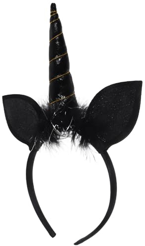 UKCOCO Einhorn Haarreif Schwarz - Leichter Party Kopfschmuck Mit Horn Und Ohren Für Kinder Und Erwachsene Zum Halloween Geburtstag Karneval Und Cosplay Accessoire