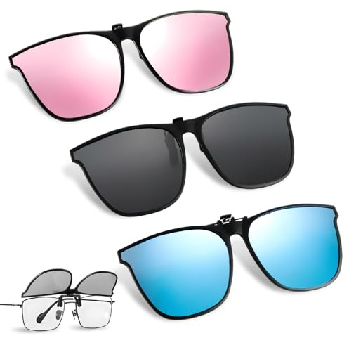 Shyllin Clip Gafas de Sol Polarizadas, 3 Piezas Lentes de Sol Polarizadas para Mujer Hombre, Gafas de Sol para Gafas Graduadas, Flip up Gafa de Sol Sin Montura para Al Aire Libre, Conducción, Pescar