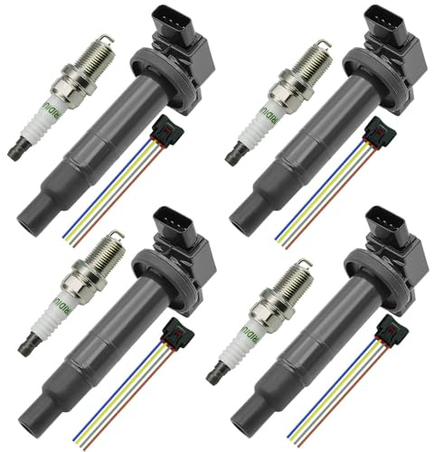 CNPAPC 4PCS Ignition Coil & Spark Plugs & Connector Pack Compatible with Toyota Prius/Scion XA/XB 1.5 2004-2006 /Echo//Yaris L4 2006-2018 Replace# UF316 9091902240 9008019021