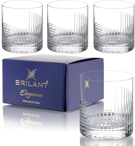 Brilant Avangard Whisky Gläser - Bleifreie Trinkgläser Set mit Liniengravur Design für Rum, Cocktails, Limonade, Softdrinks & Süße Säfte, Geschenke für Männer, Handgefertigt in der EU, 4er Set - 300ml