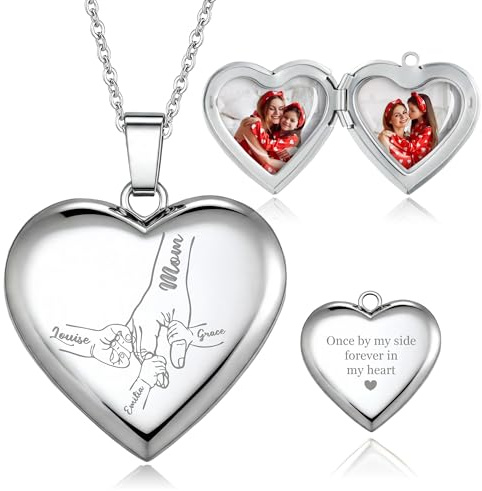 Easycosy Muttertagsgeschenk personalisierte Medaillon zum Öffnen für Bilder, Kette mit Bild Herzkette Damen mit Gravur Foto Locket Halskette Schmuck zum Aufklappen- Muttertag Geschenk für Mama Oma