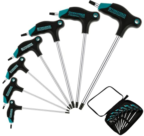 7tlg T-Griff schlüssel-Satz 24 x 13 x 2,5 cm mit MagnetkopfStark Metrisch T Griff Schraubendreher Set Innensechskant Stiftschlüssel mit Quergriffen T-GrifInnensechskant Auto-Fahrrad-Reparaturwerkzeug