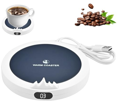 Coffee Mug Warmer - Cup Warmer for Desk with 3 Temperature Settings & Night Light, Electric Coffee Warmer for Home Office, USB Power & 8H Auto Off, Warm Coaster for Coffee Cocoa Tea Milk (White)