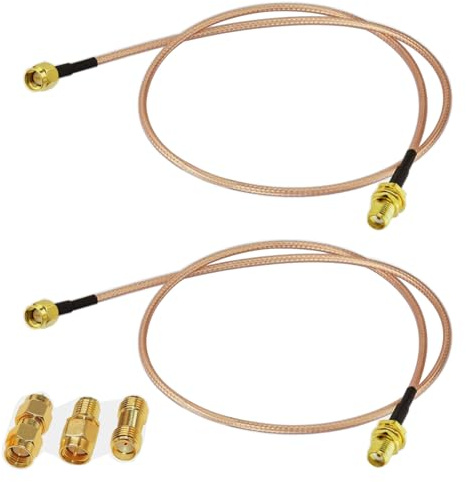 GTIWUNG 2 Piezas Cable Coaxial SMA Macho a Hembra WiFi Antena Conector Extensión RG316 30 cm para Antena 4 g, Router Inalámbrico + 3 Piezas SMA-Adaptador
