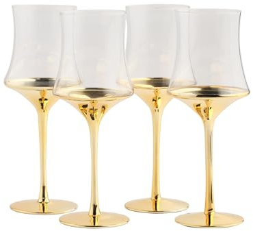 home&you - Weißweinglas Helena 580ml, 4er Set Weingläser, Rotwein, Sekt, Champagner, Cocktail, Wasser, Aperitif, Longdrink, Glas, Trinkgläser, Kristallgläser - Gold