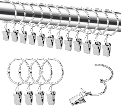25 stycken gardinringar i metall med clips gardin hängande ringar för fönster dörr duschdraperier, 32 mm innerdiameter (silver)