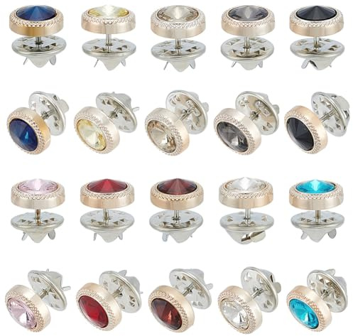 PH PandaHall 10 Colors Rhinestone Brooches Pins 20pcs Cover up Buttons Lapel Pins Shirt Safety Button Invisible Button for Women Backpack Wedding Party Bouquet Coat Dress Clothes Decor, 11.5mm