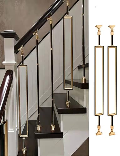 Balaustre de aluminio para escaleras, barandilla cuadrada negra y dorada para interiores y exteriores, con soportes planos y kit completo de montaje en suelo para jardín, loft, villa