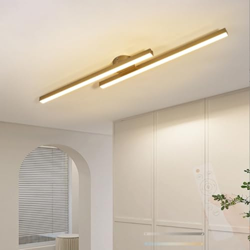 TZSMUM LED Linear Deckenleuchte Modern mit Fernbedienung Deckenlampe 2700K-6500K Dimmbar Deckenbeleuchtung Innen Lang Aluminium/Acryl für Küche Wohnzimmer Schlafzimmer (60cm,Gold)