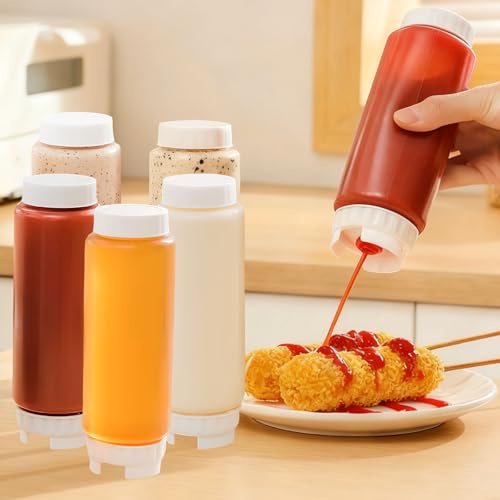 Elyyapt 6 Pack Squeeze Bottle 14oz/400ml Plastic Squeeze Condiment Bottles Reusable Squeeze Containers Bottles Squirt Squeezy Sauce Bottle Dispenser for Ketchup Mustard Hot Sauce, BBQ, BPA Free