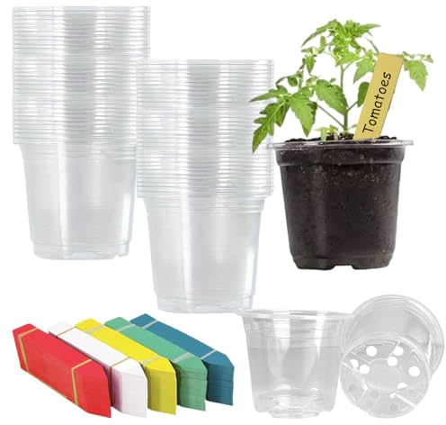 Wrbugukeji 25 Pcs Orchid Pots with Drainage, 8.9 cm Clear Nursery Pots with 25 Pcs Plant Labels for Indoor & Outdoor Orchids Repotting