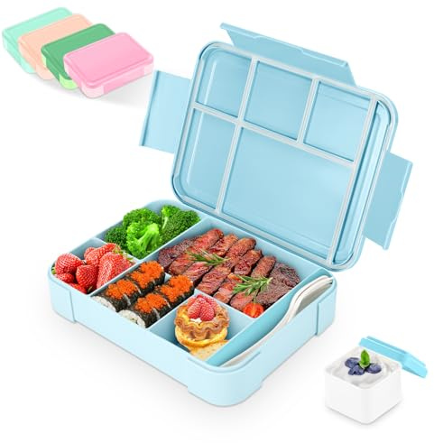 Alitree Fiambrera infantil con compartimentos, 1330ml lonchera de viaje | adecuada para adultos, niñas y niños,adecuada para la escuela, pícnic,apta para microondas/lavavajillas (Azul claro)