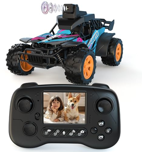 pisosorc Voiture RC avec Caméra FPV, Camion RC, Écran 2.8, Caméra 60° Réglable, Vidéo Live, Contrôle App/Radio 2.4GHz, 2 Vitesses, Tout-Terrain Rechargeable, Cadeau pour Adultes et Enfants