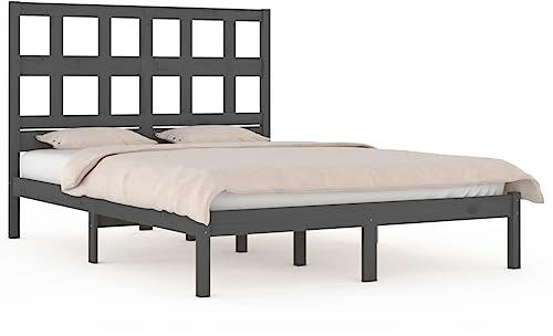 Qnhdfrt Massivholzbett 200x200 cm Grau – Stabiler Bettrahmen aus massivem Kiefernholz – Modernes Doppelbett für Ihr Schlafzimmer – Rustikale Optik mit Kopfteil