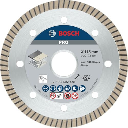 Bosch 1x PRO Ceramic Extra Clean Turbo Diamond Cutting Disc for Bore 22.23 and Small Angle Grinders (for Marble, Hard tiles, Ø 115 mm, Professional Accessory Small Angle Grinder, Marble Saws)