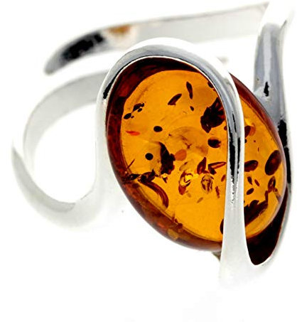 SilverAmber Jewellery Verstellbarer ringe aus 925er Sterlingsilber und baltischem Honig Bernstein - GL477 Cognac
