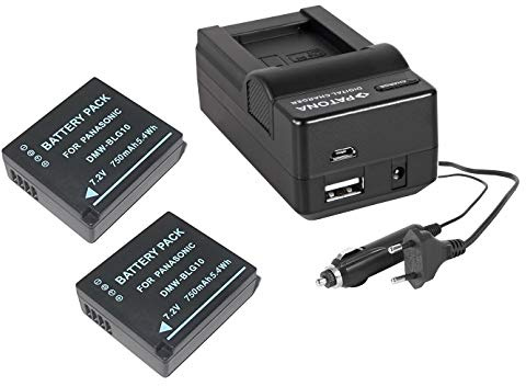 3in1-SET Ladegerät + 2 Akku für die Panasonic Lumix DMC-TZ81 kompatibel mit Panasonic DMW-BLG10 und BLG10e - 4in1 Ladegerät (für USB, microUSB, 220V und Auto) inkl. PATONA Displaypad