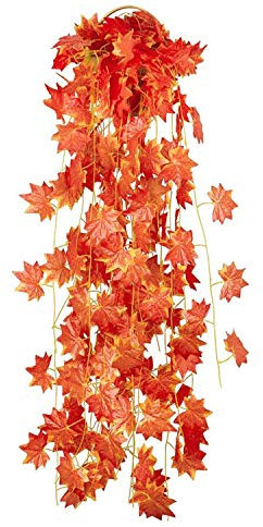 Kalolary 90 Feet 12 Strands Artificial Fall Maple Leaves Garland Autumn Fake Leaf Vine Garland Hanging Plant for Home Garden Easter Thanksgiving Indoor Outdoor Decor