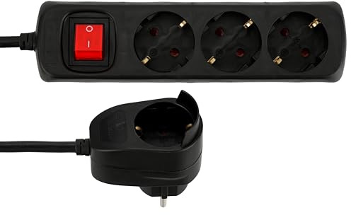 REV Rallonge multiprise 3+1x 5m + Interrupteur, Noir