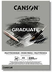 Canson Graduate - C400110370 Mix Media Papier Block, DIN A5, 30 Blatt, 220 g/m², Grau