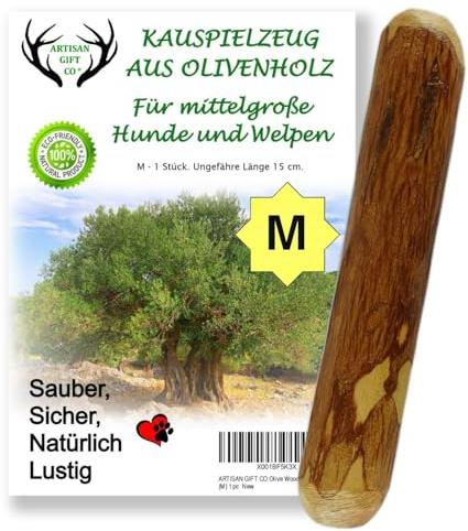 ARTISAN GIFT CO Bâton en Bois d’Olivier pour Chien – Jouet à Mâcher Olivier Naturel pour Chiots et Chiens - 15 cm - lot 1