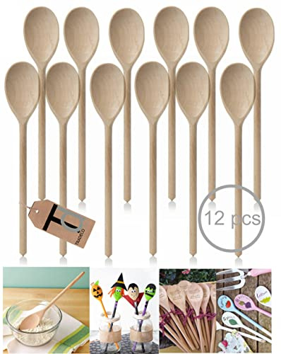Set of 12 x 12 (300mm) Beechwood Wooden Spoon, Ideal for Baking, Decorating, Engraving. Made in the EU. Tradeco direct®
