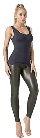 JOPHY & CO. Leggings Pantalone Aderente Skinny Donna Bielastico Ecopelle Push-Up (cod. 9810) (Militare, S)