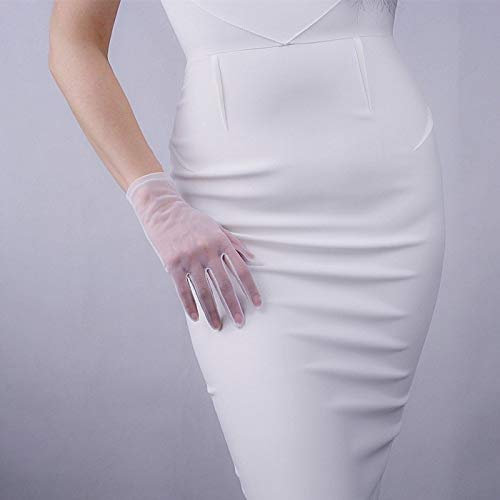 Schnürehandelhoves Damen Spitzenhandschuhe Fünffinger Ultradünne Transparente Lange Knospe Silk Gaze Handschuhe Zeremonielle Nachtclubbar (Color : BEIGE, Size : One Size)
