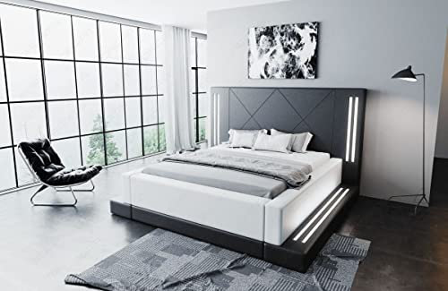 Sofa Dreams Wasserbett Casoria mit beheizbarer Wasserbettmatratze und kompletter Technik LED Beleuchtung 140x200 160x200 180x200 200x200 200x220 (180 x 200 cm, Schwarz-Weiß)
