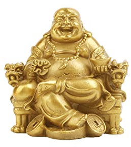 LGYKUMEG Buddha-Statue, lachender Buddha, Feng-Shui-Dekoration, lachende Buddha-Statue, Heimbüro, Maitreya-Buddha-Ornament, Dekoration, zieht Reichtum und viel Glück an,Messing,M