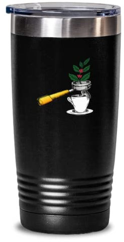 Becher aus Edelstahl, isoliert, lustig, Kaffeepflanze, Espresso, Barista, 590 ml