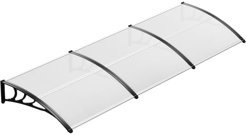 LIFERUN Auvent de Porte d'entrée 270x98.5 cm Toit Marquise en Polycarbonate Porte Résistante Toit Abri Protection Contre La Pluie et UV Transparent,Support de Fixation en Aluminium,Noir