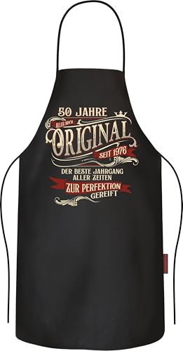 LOBO NEGRO Grillschürze für Männer zum 50.Geburtstag: Bester Jahrgang 1976 - Kochschürze Küchenschürze aus reiner Baumwolle schwarz