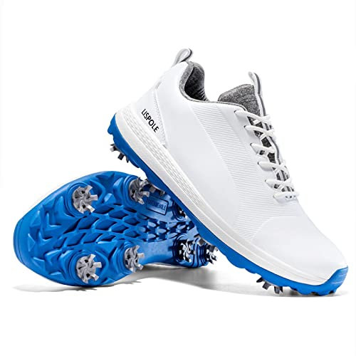 TECDOTO wasserdichte Herren Golfschuhe mit Spikes Outdoor Golf Turnschuhe Angenehm Atmungsaktiv Golf Sport Trainingsschuhe, White2-43EU