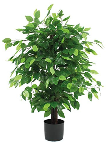 Blooming Artificial Plants Indoors in Pots, Faux Decorative Foliage, No Hassle, Easy Care, Perfect for Bringing Life to Indoor Spaces (Weeping Fig Ficus) (Green) (90cm)