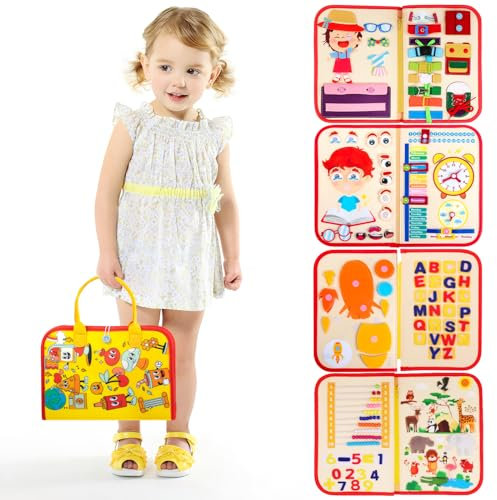 QianShouYan Busy Board 8 in 1 für Kleinkinder ab 2 Jahr - Activity Board Baby Sensorisches Montessori Spielzeug ab 1 2 3 4 5 Jahre Lernspielzeug für Jungen Mädchen