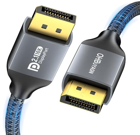 OHBUYAGN 16K Cavo Displayport 2.1 VESA Certificato [16K@60Hz, 10K@60Hz, 8K@120Hz, 4K@240Hz, 2K@480Hz] Supporto 80Gbps, HDR10, ARC, G-Sync & Free-Sync, DSC 1.2a per Monitor, Scheda Display 1M