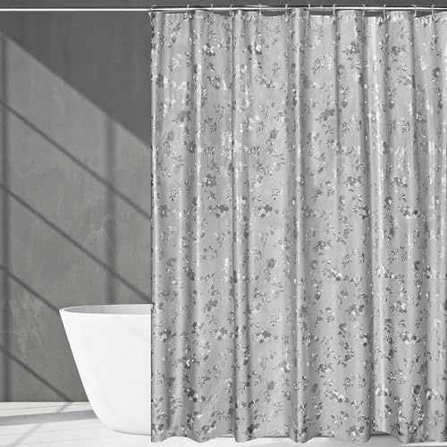 WELTRXE Waterproof Shower Curtain, Mould Proof Mildew Resistant, 183 x 183cm Grey Rose Shower Curtain Liner, Anti Mould Bathtub Curtain With 12 Grommets and Hooks for Bathroom, Heavy Weighted Hem