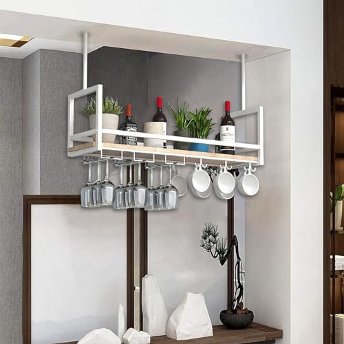 Portabicchieri da vino a soffitto in metallo, ripiani portaoggetti sospesi portabicchieri da vino portabottiglie capovolto, mensole sospese per ristoranti/bar/espositore domestico ( Size : 120x30x60cm