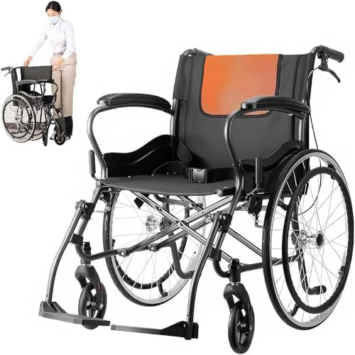 RAYACO Ultraleicht Rollstuhl Leicht Faltbar Reiserollstuhl, Rollstühle Mit Trommelbremse, Rollstuhl Für Die Wohnung Und Außenbereich, Aktivrollstuhl, Aluminium, Sitzbreite 44.5 cm