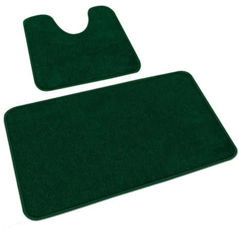 Rururug Juego de 2 Alfombrillas de baño de Microfibra Lavable de Microfibra Nuevo Punto de plástico Antideslizante Inferior Alfombra de baño y Alfombrilla de Inodoro (Verde, 50 x 80 cm + 50 x 40 cm)