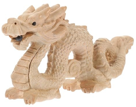Zerodeko Statua Di Statuetta Di Drago Fengshui Cinese In Legno Statuetta Di Drago Dello Zodiaco Cinese Scultura Di Animali 2024 Capodanno Mascotte Arredamento Da Tavolo Per Ricchezza
