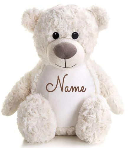 Elefantasie Stofftier Teddybär Creme mit Name personalisiert Kuscheltier für Kinder Flauschiges Plüschtier 40cm Motiv Name