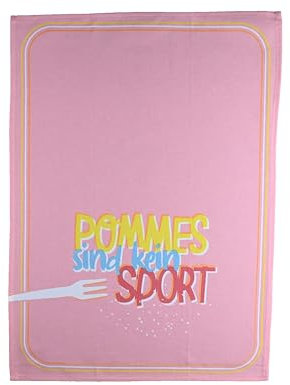 HappyLife Geschirrhandtuch, 100% hochwertige Baumwolle, weich und saugfähig, Sprüche, Ideal für die Küche oder als Geschenk - 50 x 70 cm (Pommes sind kein Sport)